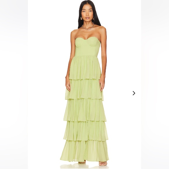 Lovers + Friends Hattie Dress Strapless Lime Tiered Dress - Picture 1 of 3